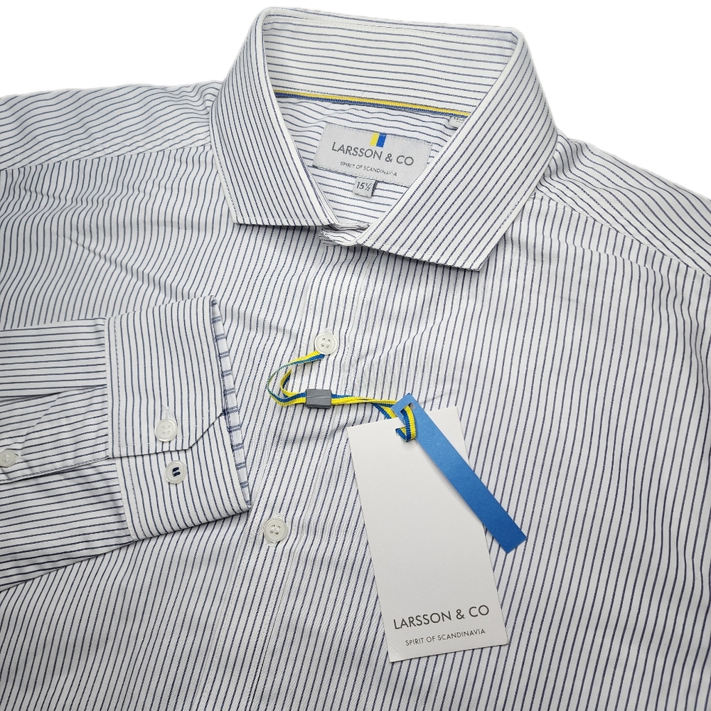 Larsson & Co Mens Medium NWT White & Grey Striped L/S Button‎ Up Shirt